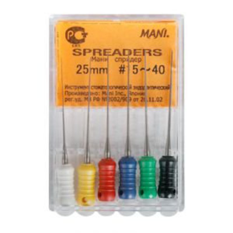 Mani FS15-40 Endodontic Flare Finger Spreaders #15 - 40 25mm Assorted 6/Pk Mani FS15-40 Endodontic Flare Finger Spreaders #15 - 40 25mm Assorted 6/Pk